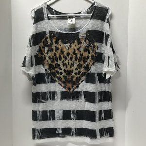 Vocal Cold Shoulder Leopard Print Bling Heart Top